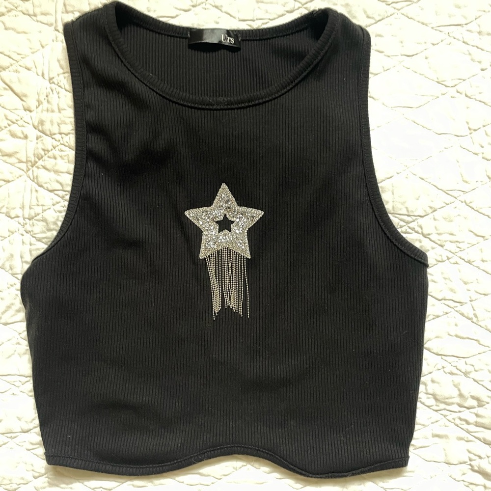 Sparkly Black Star Embellished Tank Top from Urs